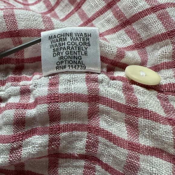 Flax Women's 100% Linen Button Front Plaid Tunic Top Lagenlook Size L White Red - Picture 8 of 14